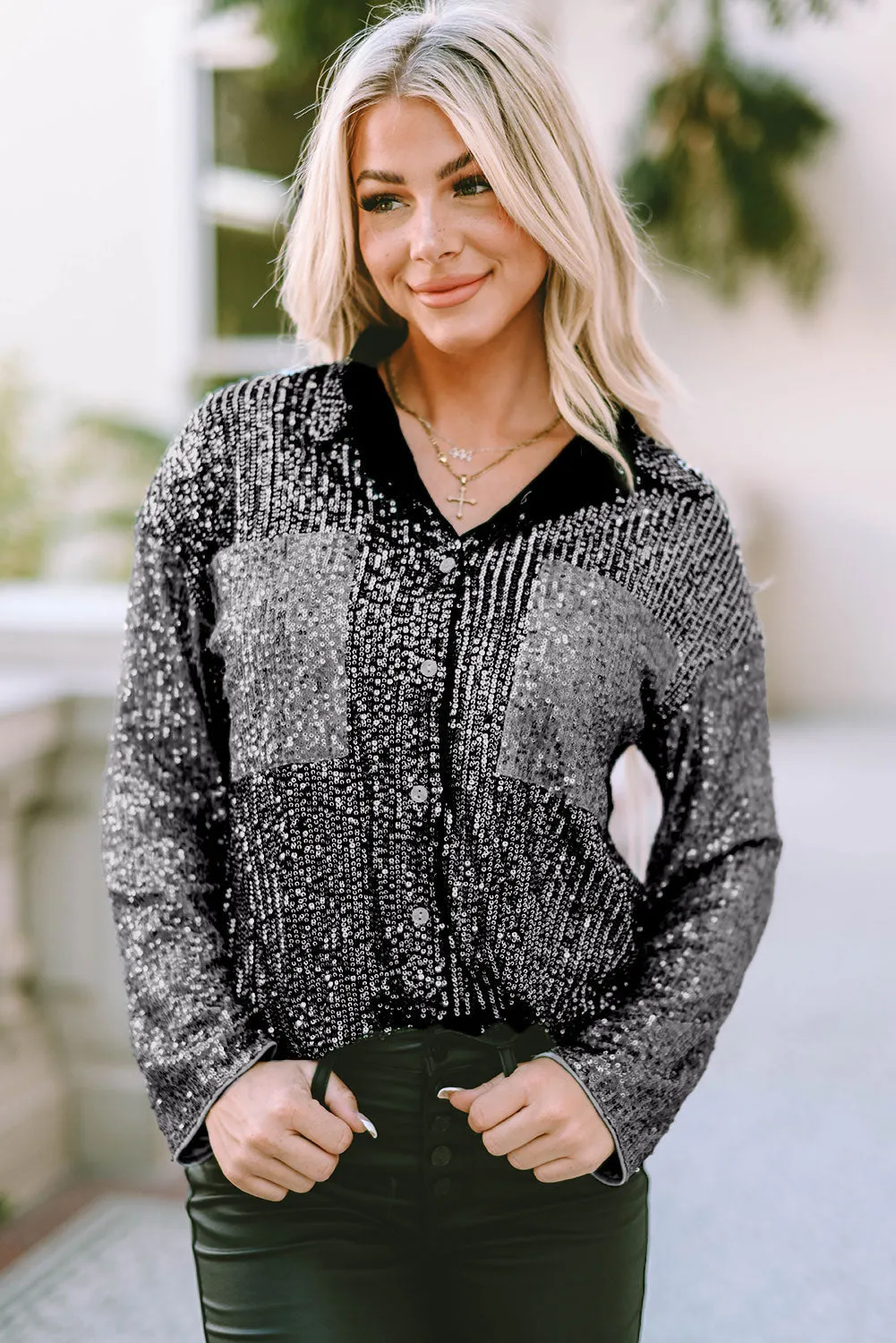 Sequin Patch Pocket Shirt