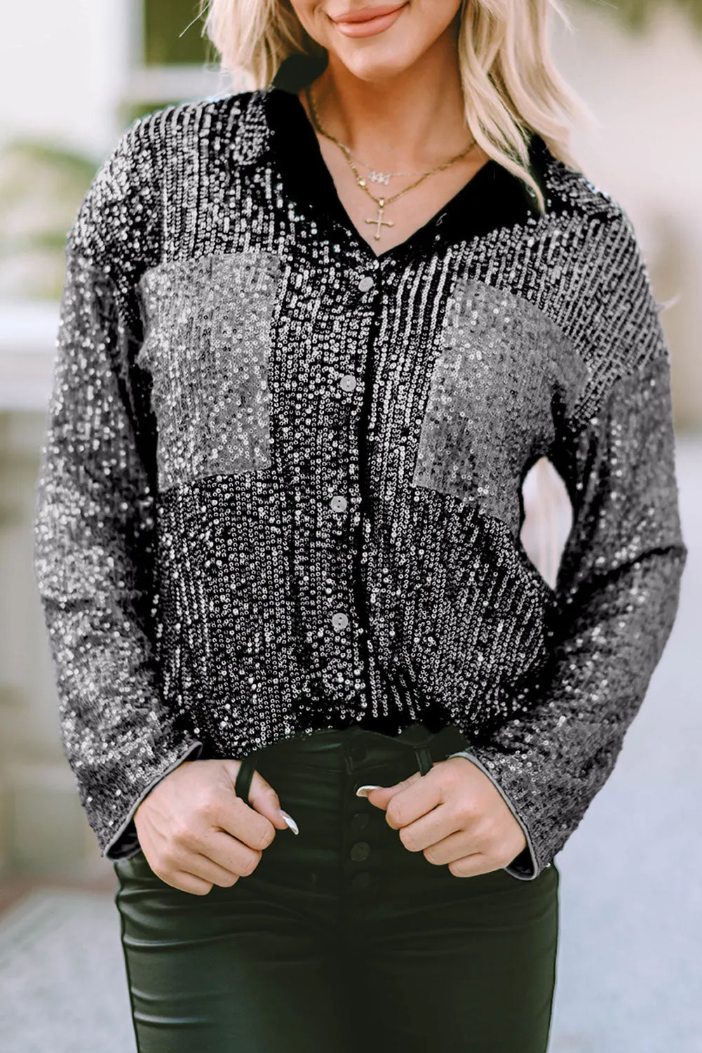 Sequin Patch Pocket Shirt