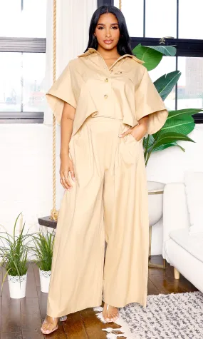 Smart Casual | Oversized Blouse & Pants Set - Khaki/Taupe