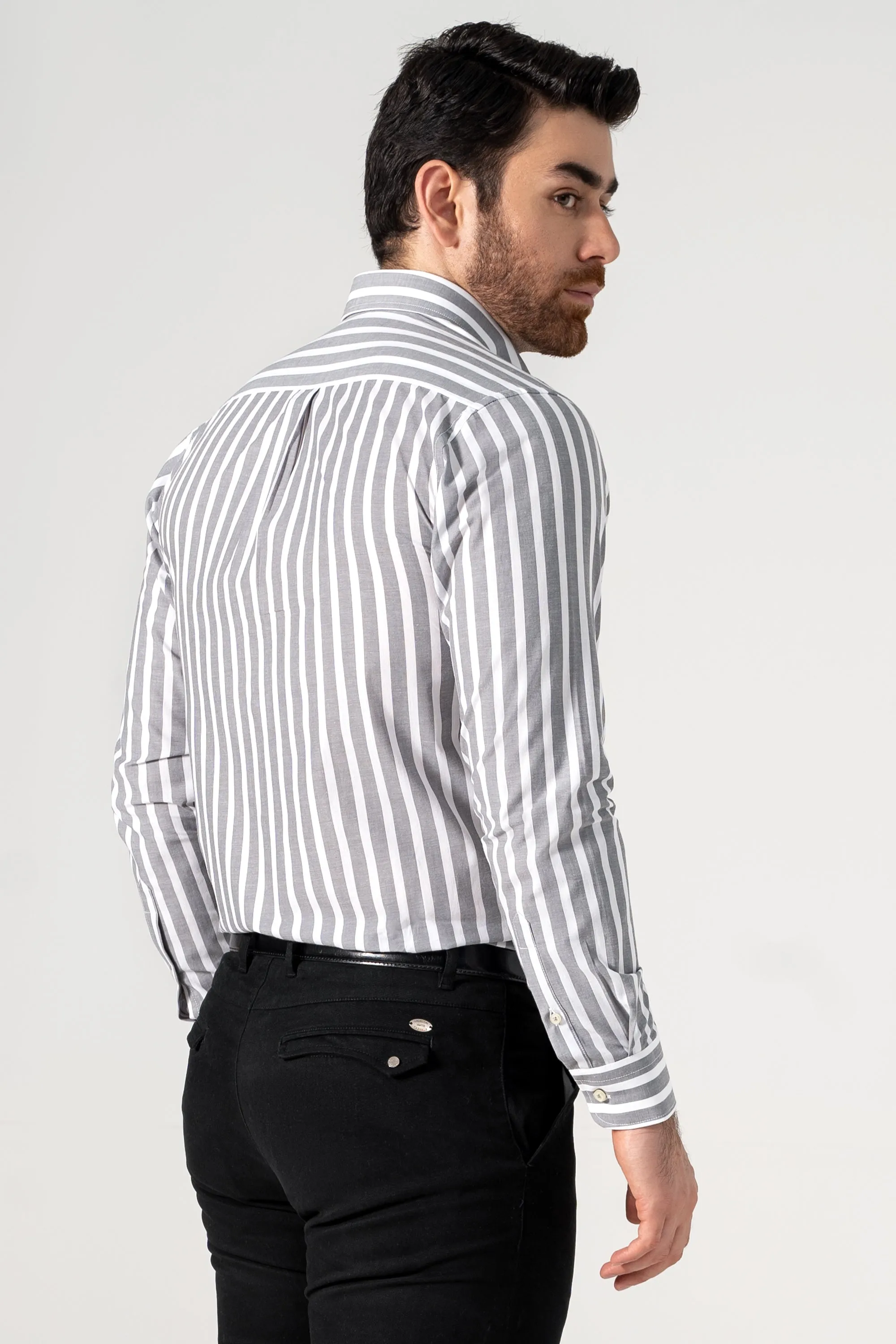 SMART SHIRT GREY WHITE STRIPES