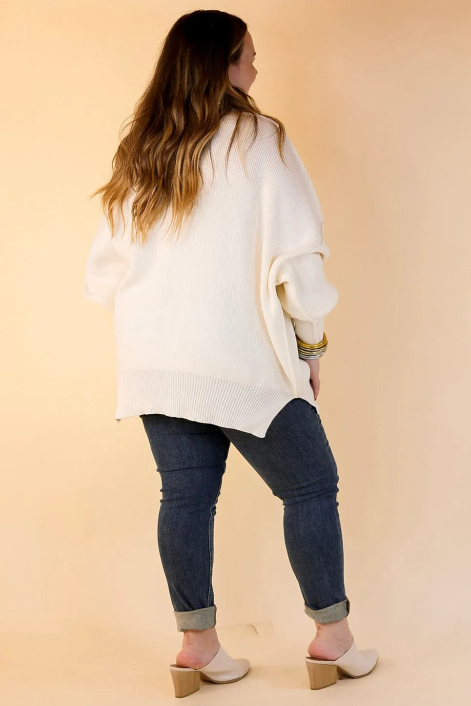 Snug and Stylish Mock Neck Sweater with Side Slit in Ivory