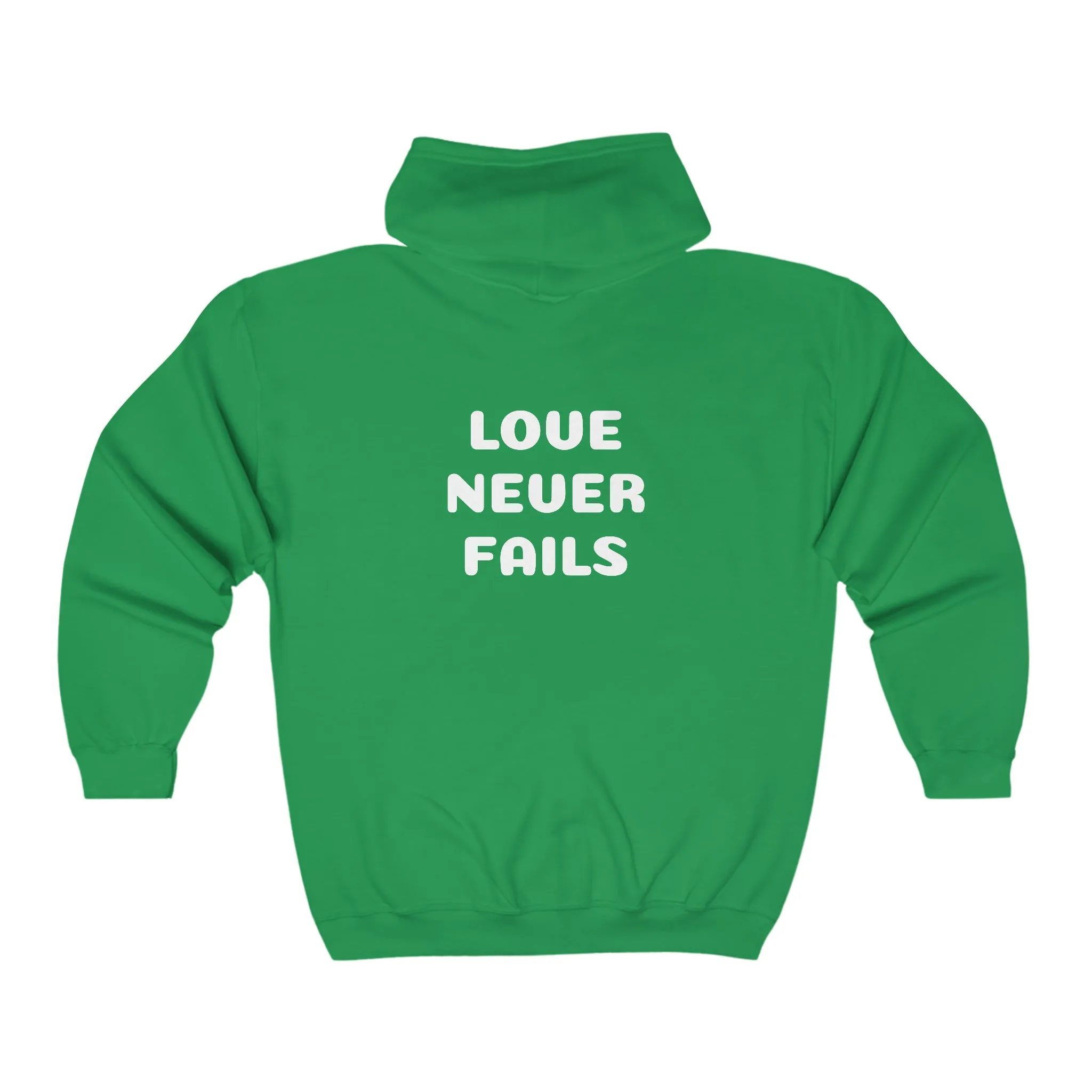 Specialty Love Never Fails Unisex Heavy Blend™ Full Zip Hooded Sweatshirt