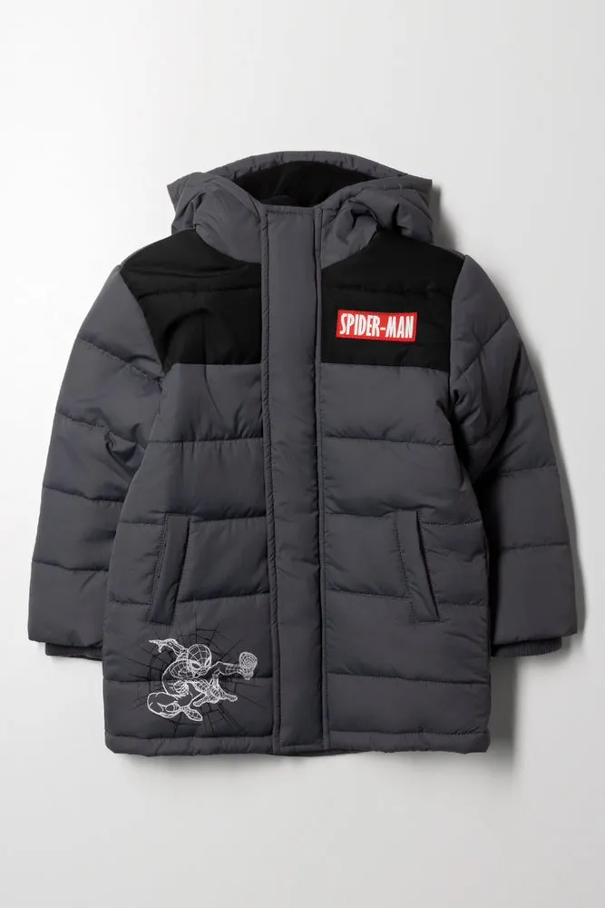 Spider-Man Puffer Parka Jacket Grey