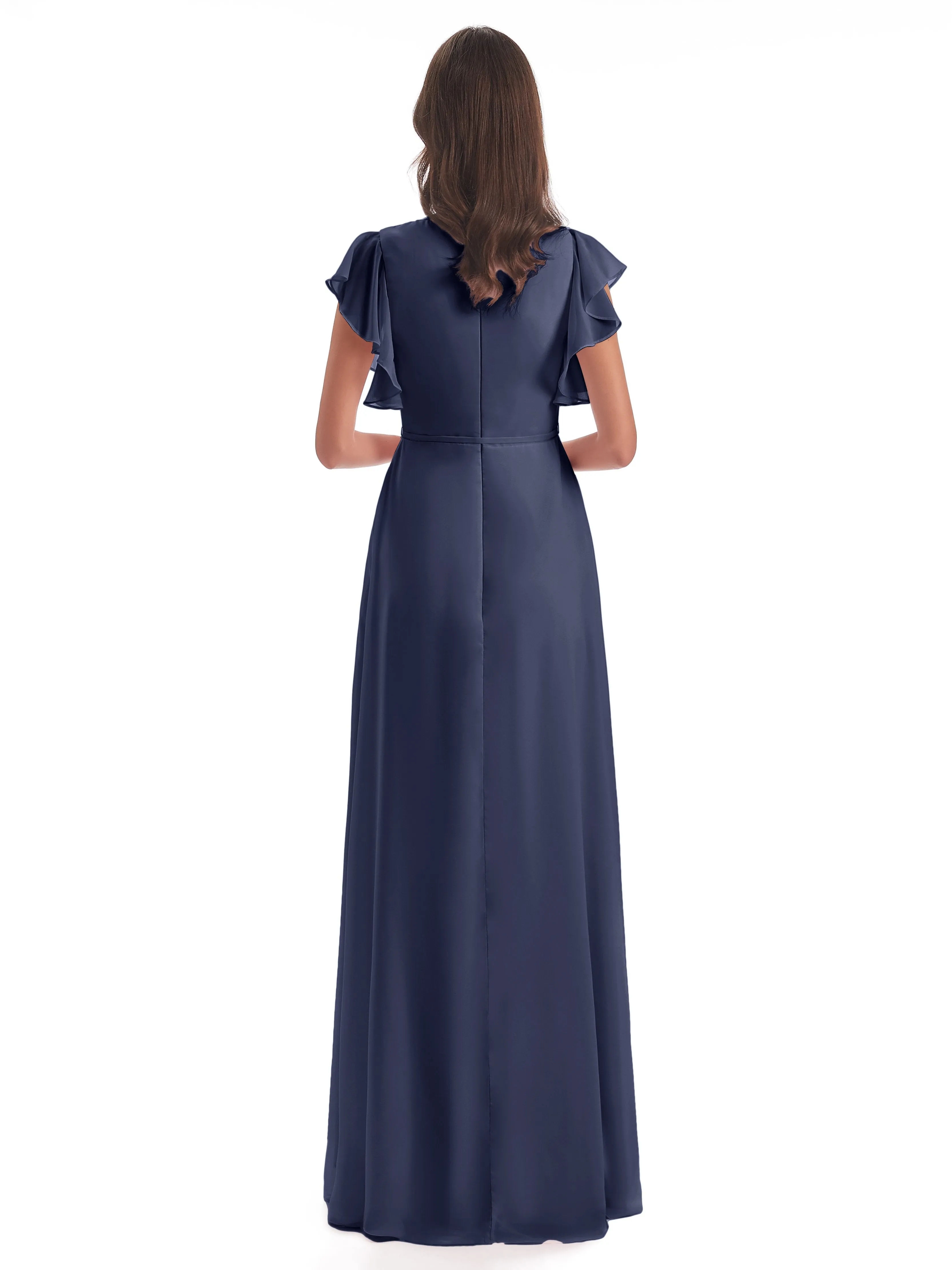 Stormy Blue Bridesmaid Dresses Hope Charming V Neck Long Chiffon Bridesmaid Dresses