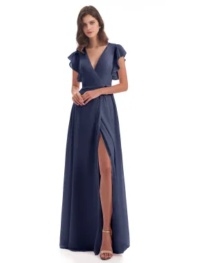 Stormy Blue Bridesmaid Dresses Hope Charming V Neck Long Chiffon Bridesmaid Dresses