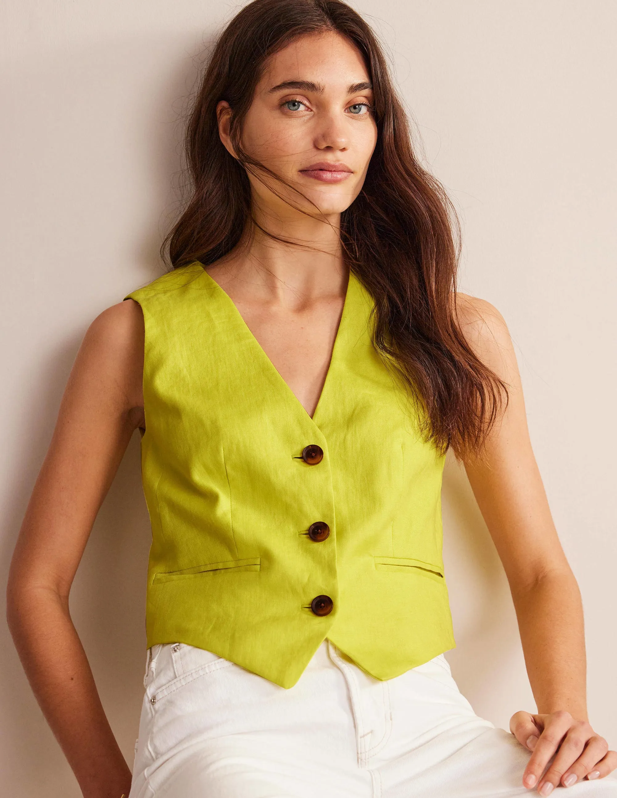 Tailored Linen Waistcoat-Citrus