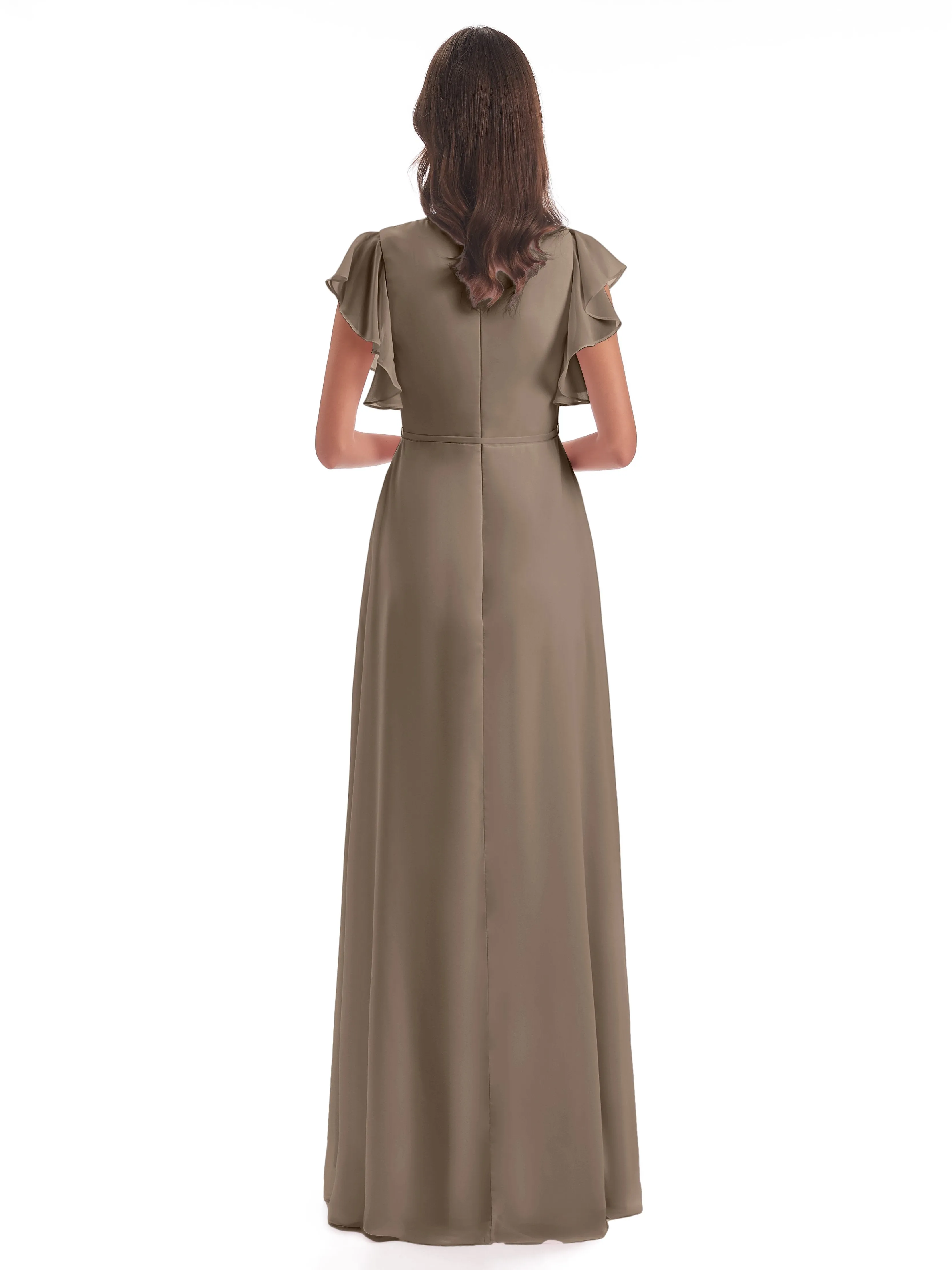 Taupe Bridesmaids Hope Charming V Neck Long Chiffon Bridesmaid Dresses