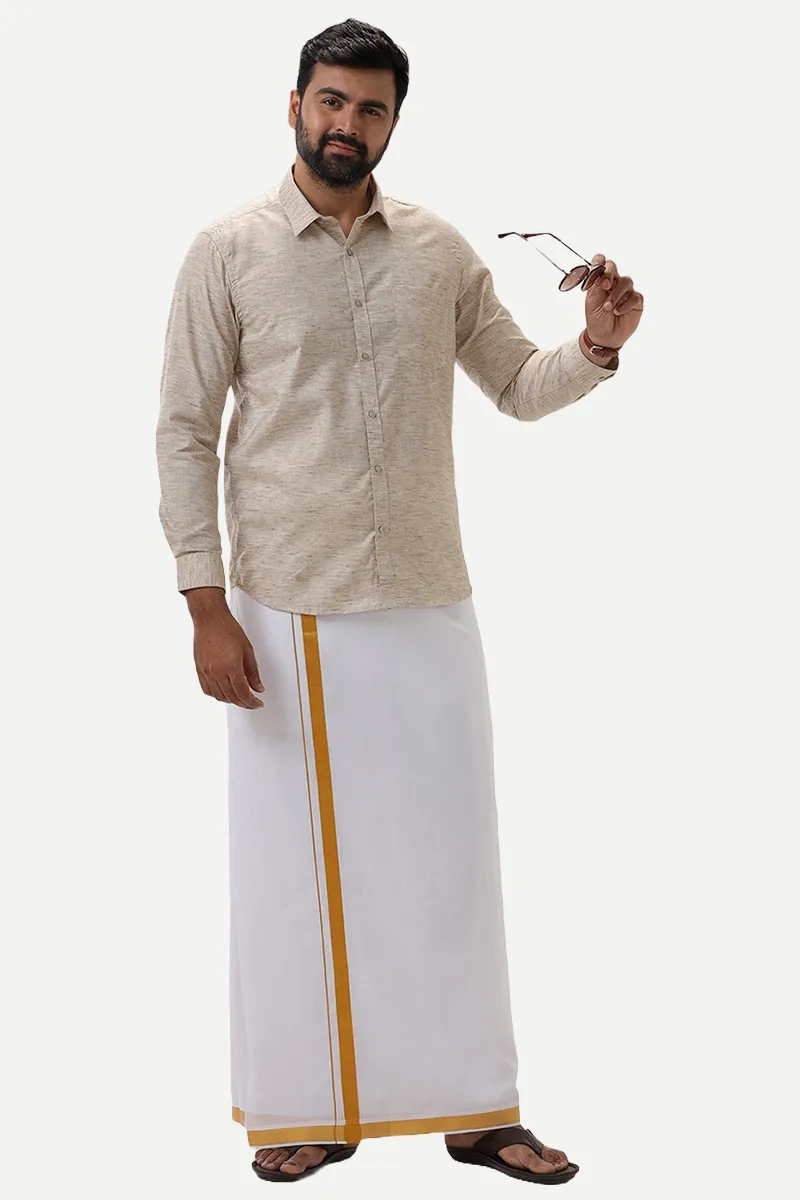 Thaksha - Light Beige Formal Shirts for Men | Uathayam