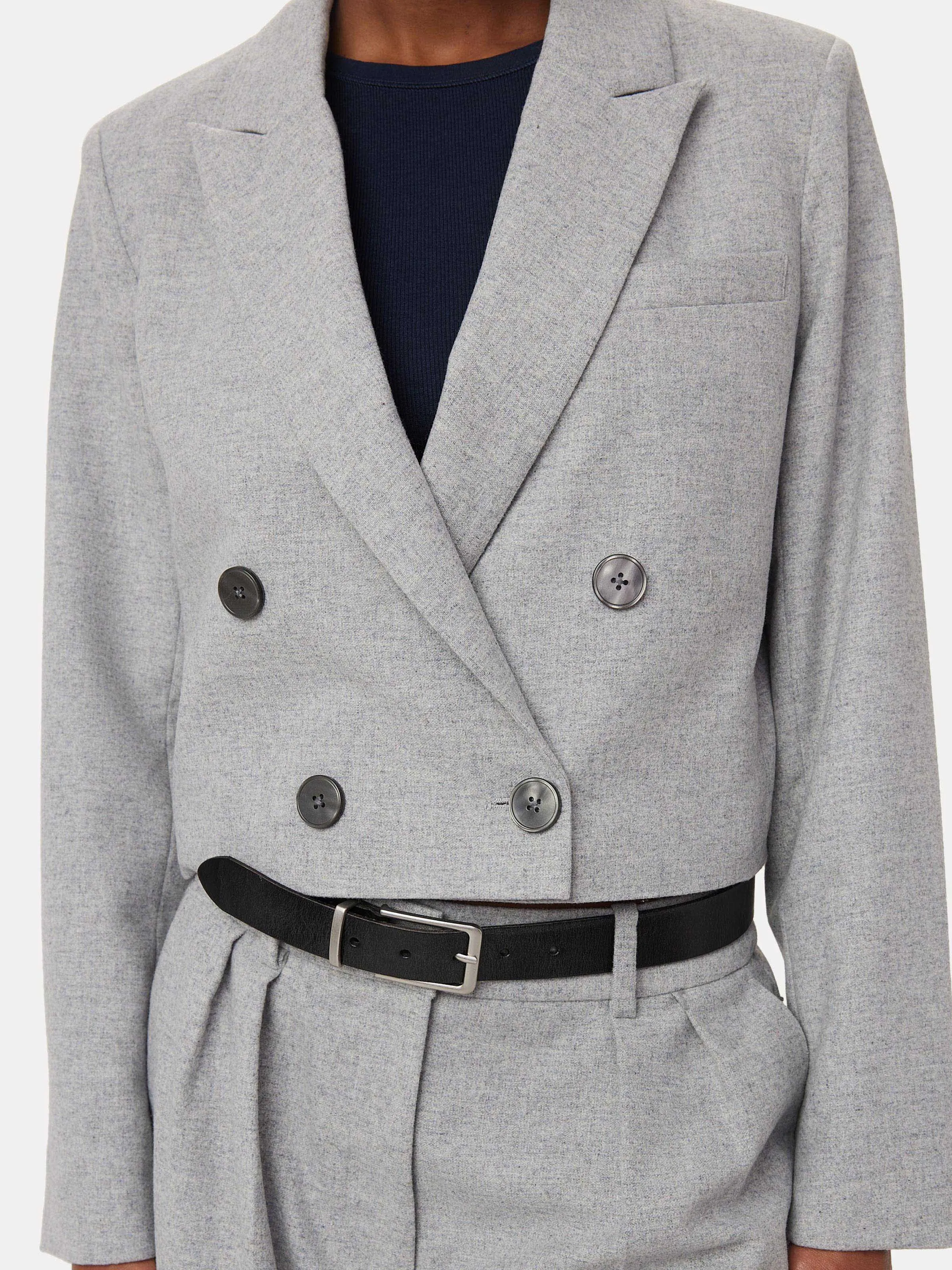 The Cropped Double Breasted Blazer in Light Grey