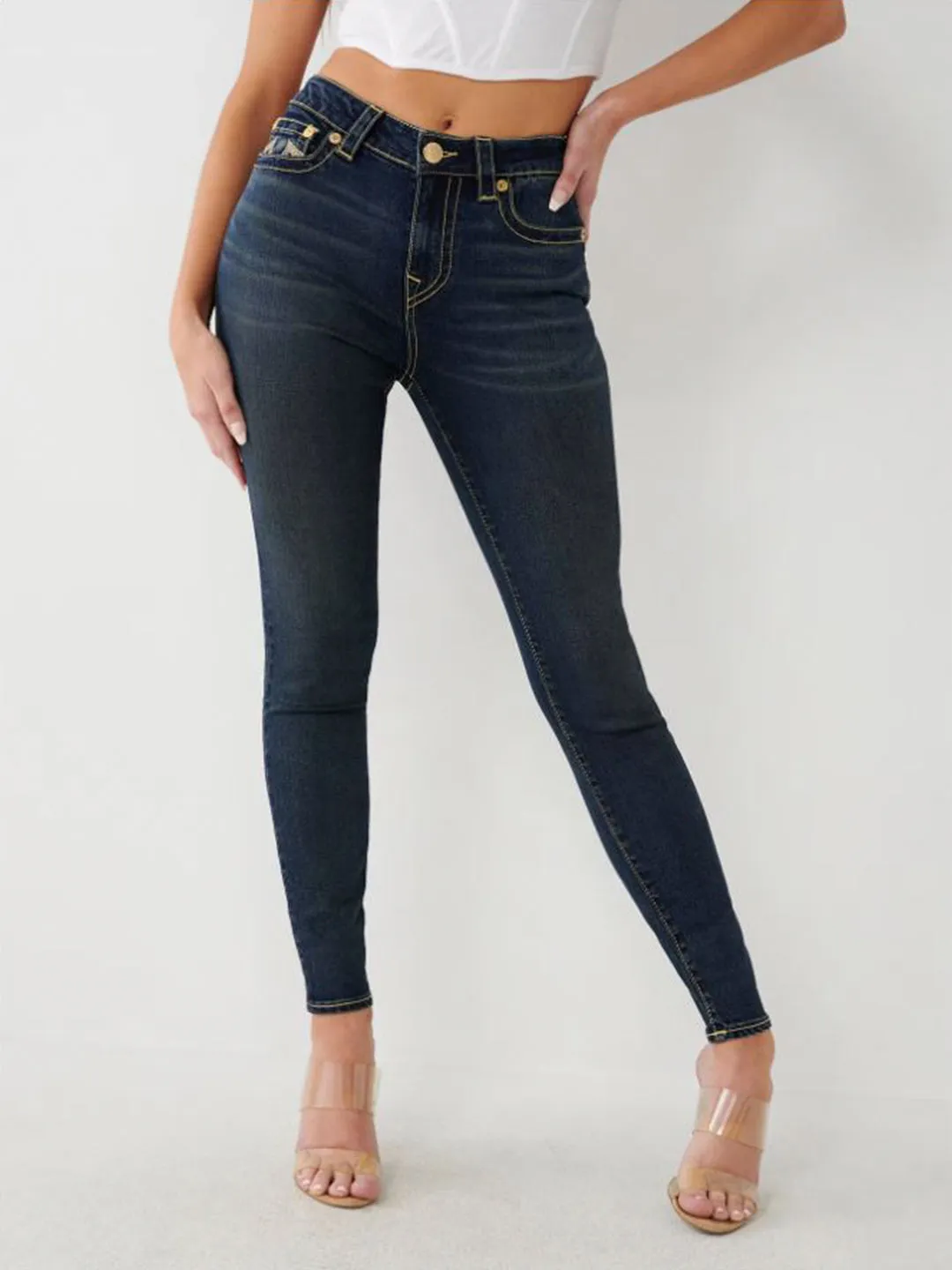 True Religion Women Blue Solid Skinny Fit Mid-Rise Jeans