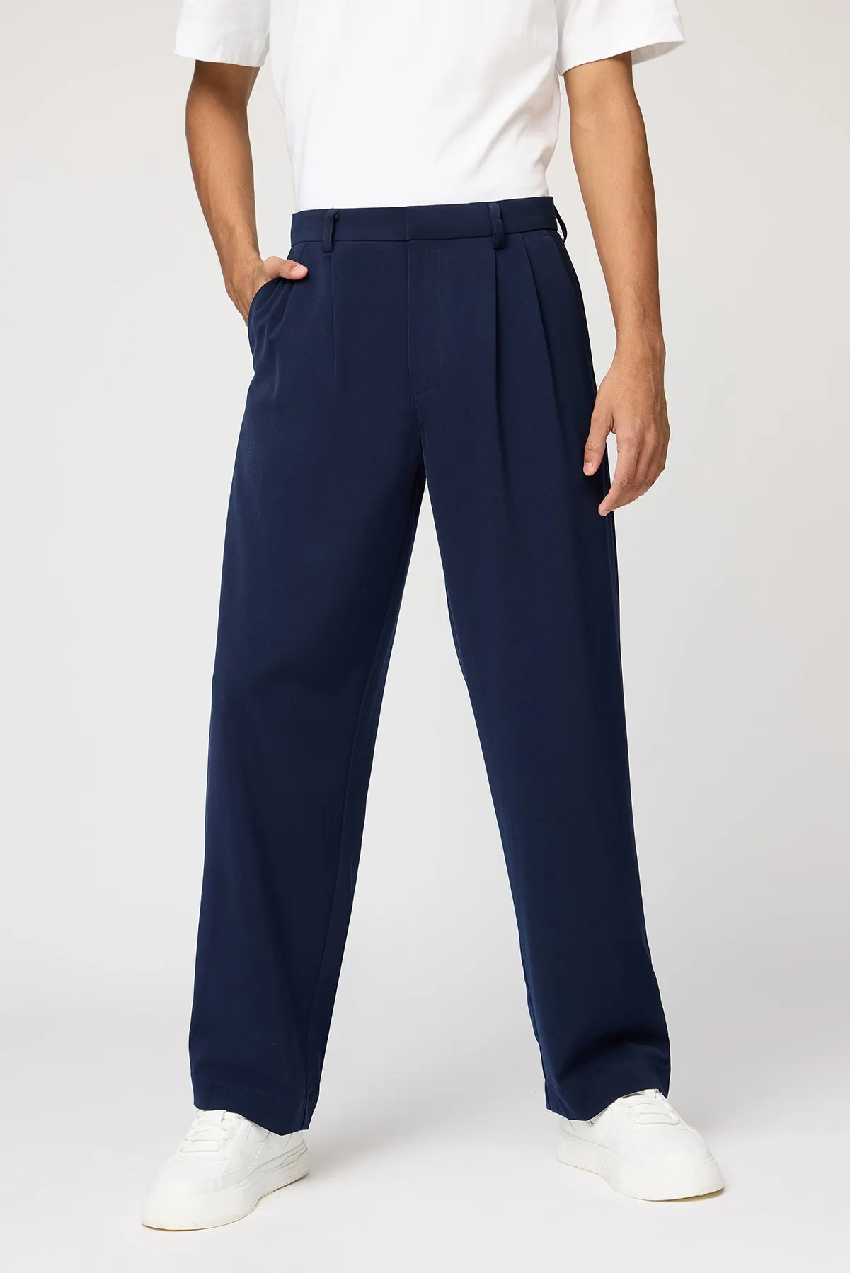 Twilight Blue Men's Pleated Korean Pants