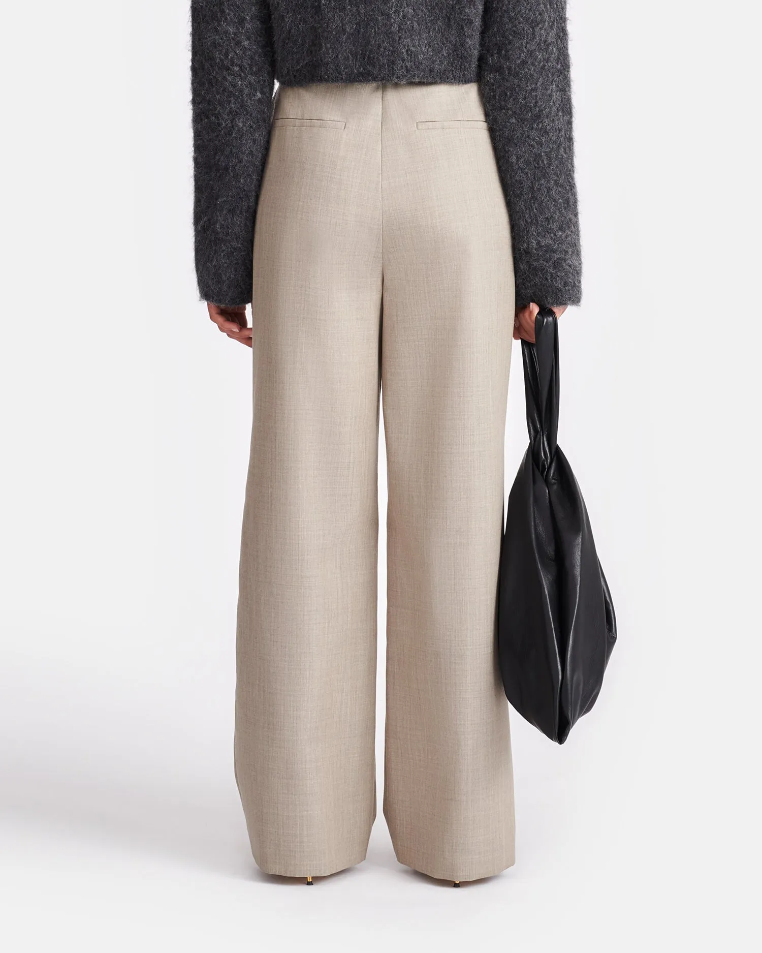 Ulani - Leather And Twill Suiting Wide-Leg Pants - Taupe/Black