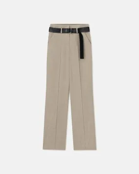 Ulani - Leather And Twill Suiting Wide-Leg Pants - Taupe/Black