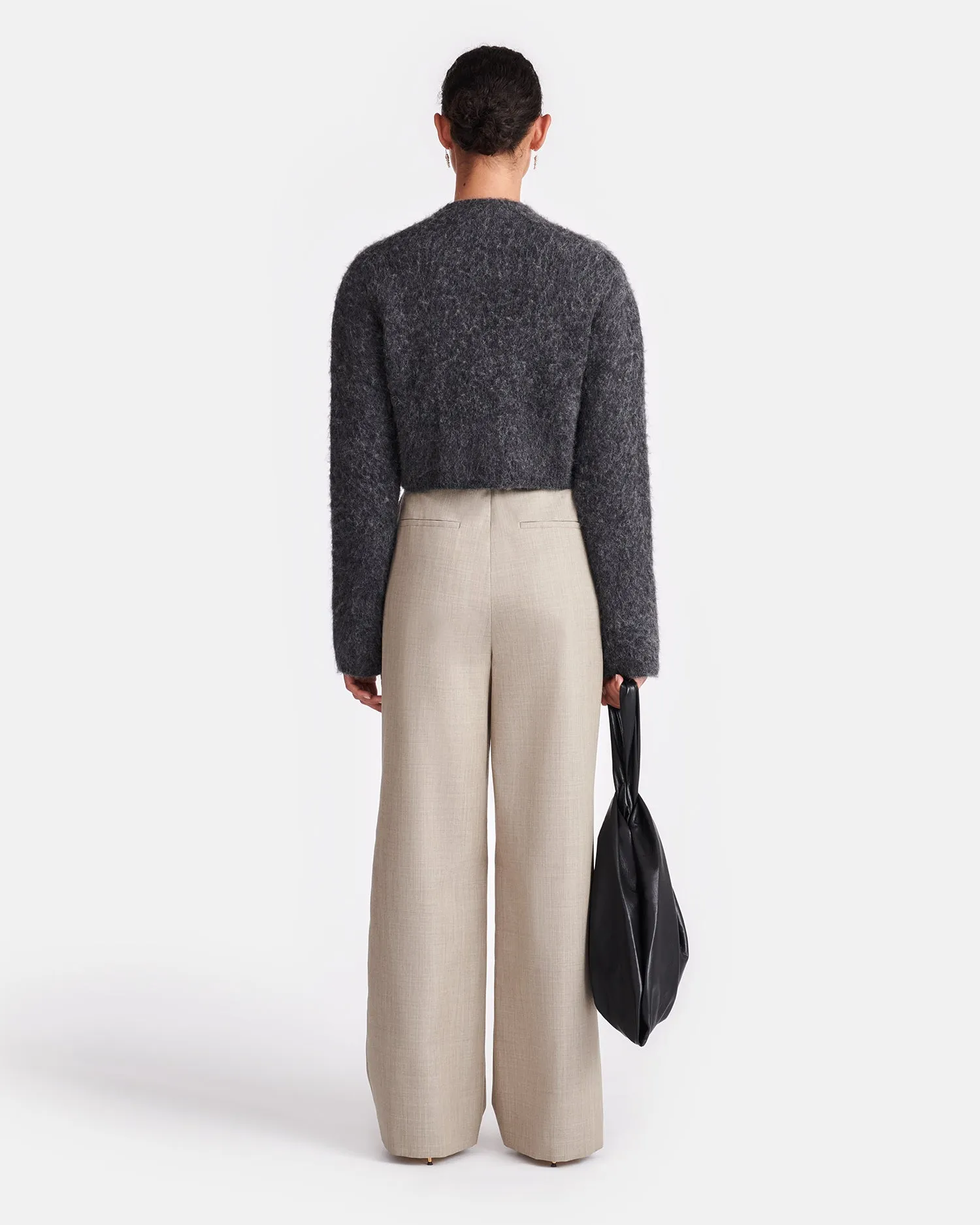 Ulani - Leather And Twill Suiting Wide-Leg Pants - Taupe/Black