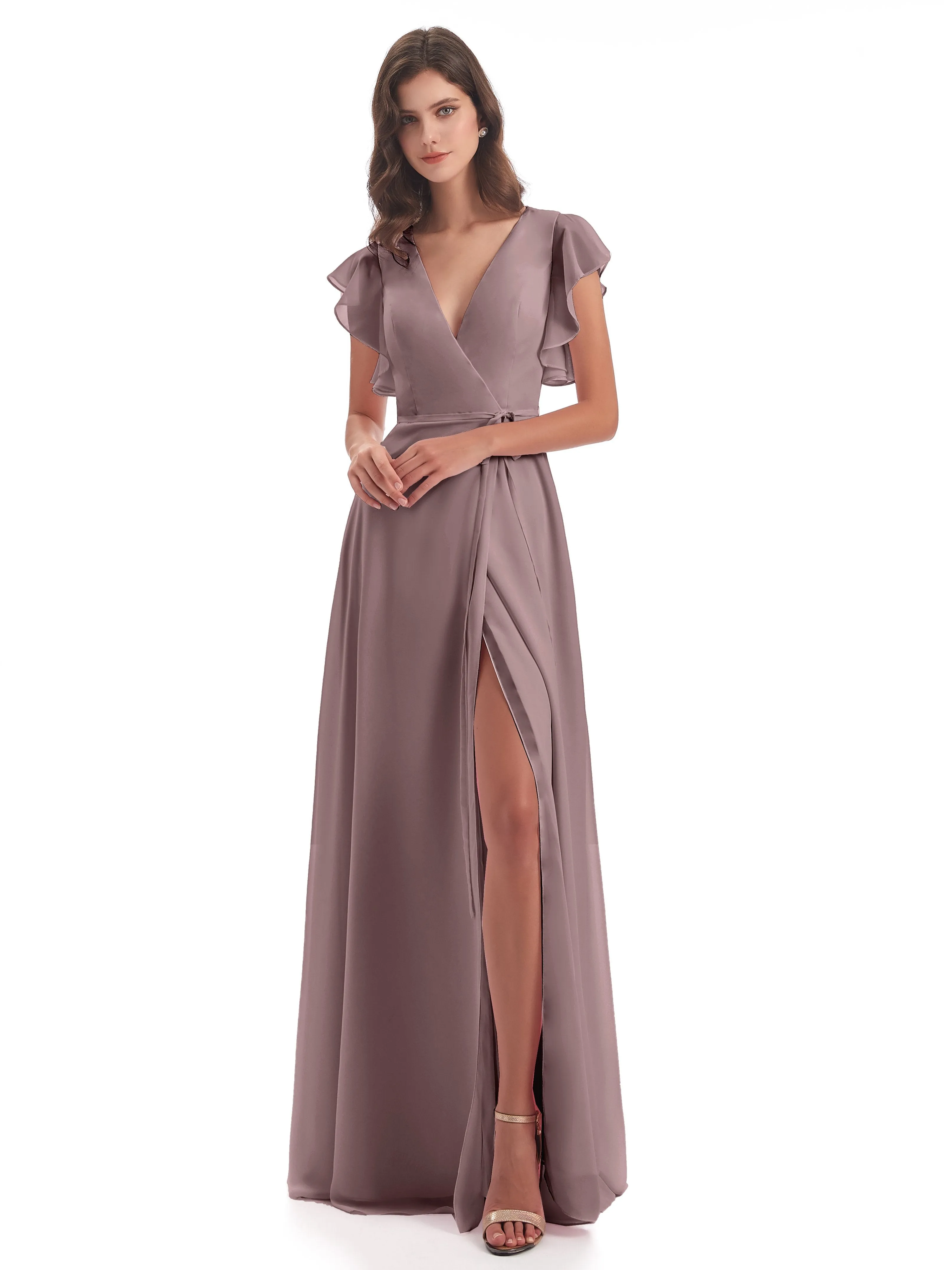 Vintage Mauve Bridesmaid Dresses Hope Charming V Neck Long Chiffon Bridesmaid Dresses