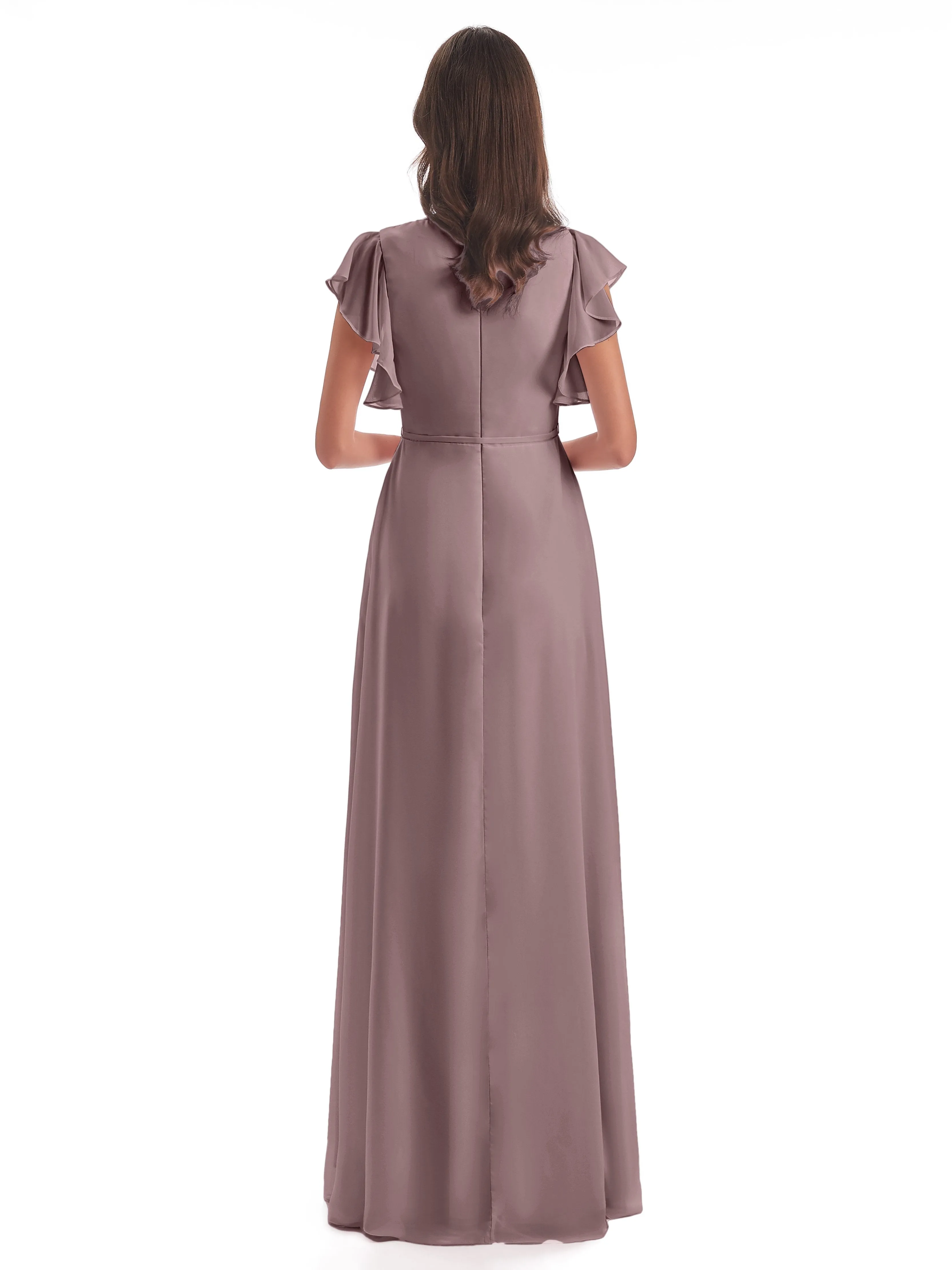 Vintage Mauve Bridesmaid Dresses Hope Charming V Neck Long Chiffon Bridesmaid Dresses