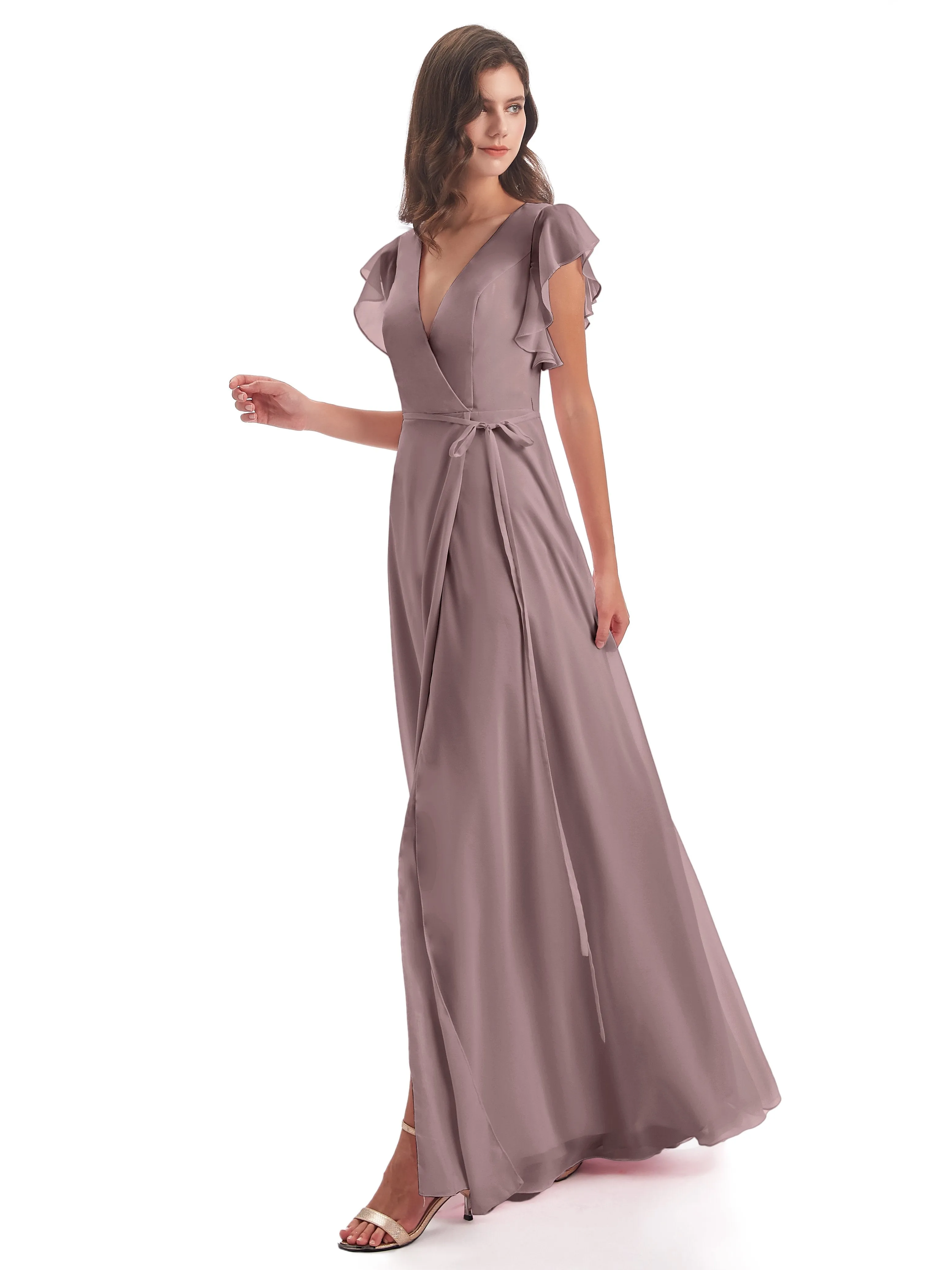 Vintage Mauve Bridesmaid Dresses Hope Charming V Neck Long Chiffon Bridesmaid Dresses