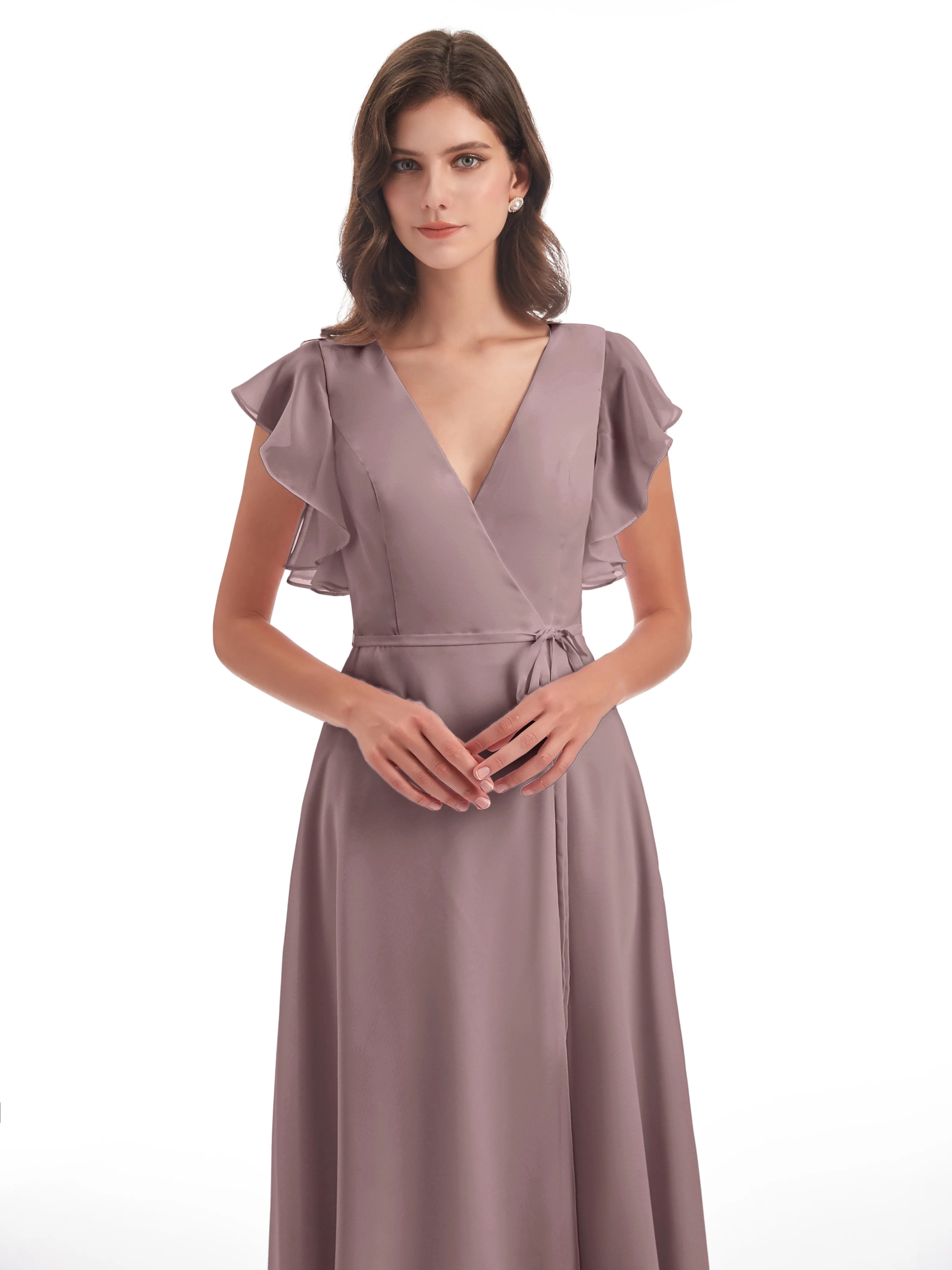 Vintage Mauve Bridesmaid Dresses Hope Charming V Neck Long Chiffon Bridesmaid Dresses