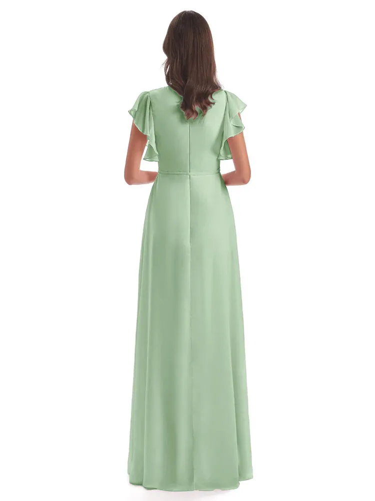 Wedding Dusty Sage Green Bridesmaid Dresses Hope Charming V Neck Long Chiffon Bridesmaid Dresses