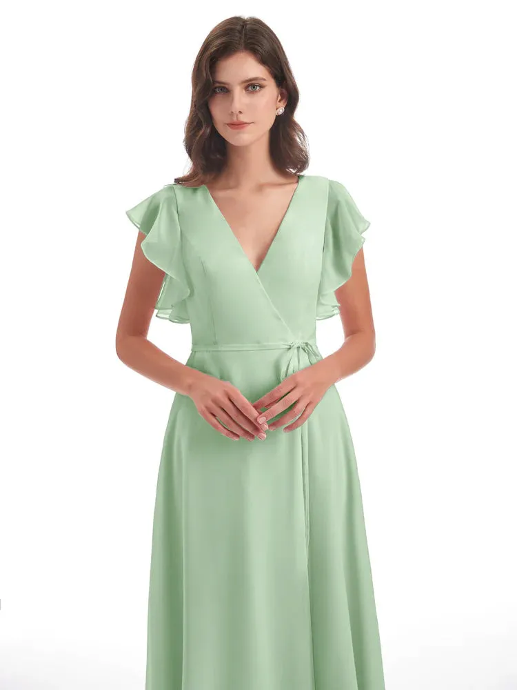 Wedding Dusty Sage Green Bridesmaid Dresses Hope Charming V Neck Long Chiffon Bridesmaid Dresses