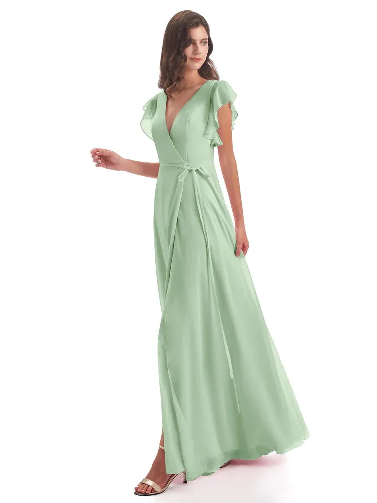 Wedding Dusty Sage Green Bridesmaid Dresses Hope Charming V Neck Long Chiffon Bridesmaid Dresses